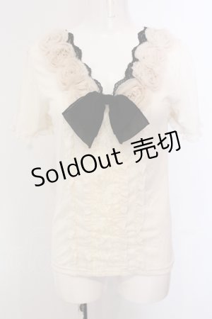 画像: axes femme / ローズモチーフフリルトップス M アイボリー×クロ O-25-05-12-048-AX-TO-IG-OS