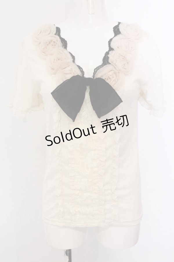 画像1: axes femme / ローズモチーフフリルトップス M アイボリー×クロ O-25-05-12-048-AX-TO-IG-OS (1)