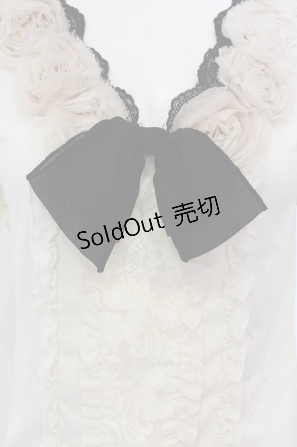 画像2: axes femme / ローズモチーフフリルトップス M アイボリー×クロ O-25-05-12-048-AX-TO-IG-OS (2)