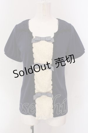 画像: axes femme / レースタックリボンパフトップス M ネイビー×アイボリー O-25-05-12-050-AX-TO-IG-OS