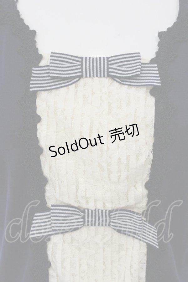 画像2: axes femme / レースタックリボンパフトップス M ネイビー×アイボリー O-25-05-12-050-AX-TO-IG-OS (2)