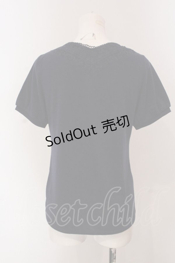 画像3: axes femme / レースタックリボンパフトップス M ネイビー×アイボリー O-25-05-12-050-AX-TO-IG-OS (3)