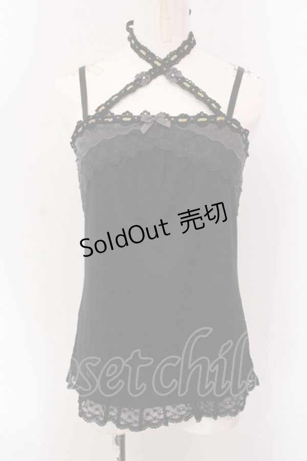 画像1: axes femme / リボンつきストラップキャミ M クロ O-25-05-12-055-AX-TO-IG-OS (1)
