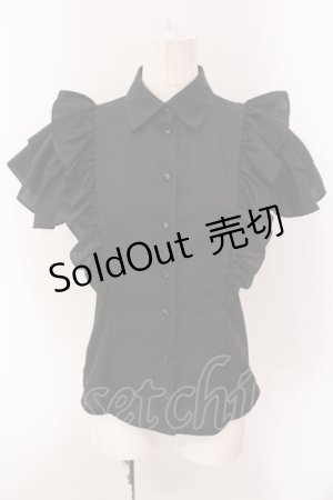 画像: elements,H / フリルスリーブシャツ M ブラック O-25-05-12-075-PU-BL-OW-OS