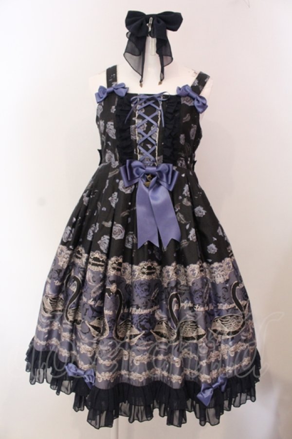 画像1: metamorphose / Black Swanハイウエストジャンパースカートセット  クロ×ネイビー O-25-05-12-014-ME-OP-IG-OS (1)