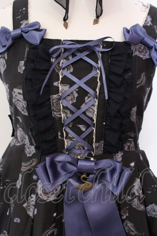 画像2: metamorphose / Black Swanハイウエストジャンパースカートセット  クロ×ネイビー O-25-05-12-014-ME-OP-IG-OS (2)
