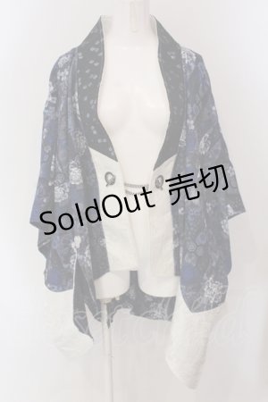 画像: Qutie Frash / 和柄ポンチョ  ブルー O-25-05-13-058-QU-JA-IG-OS