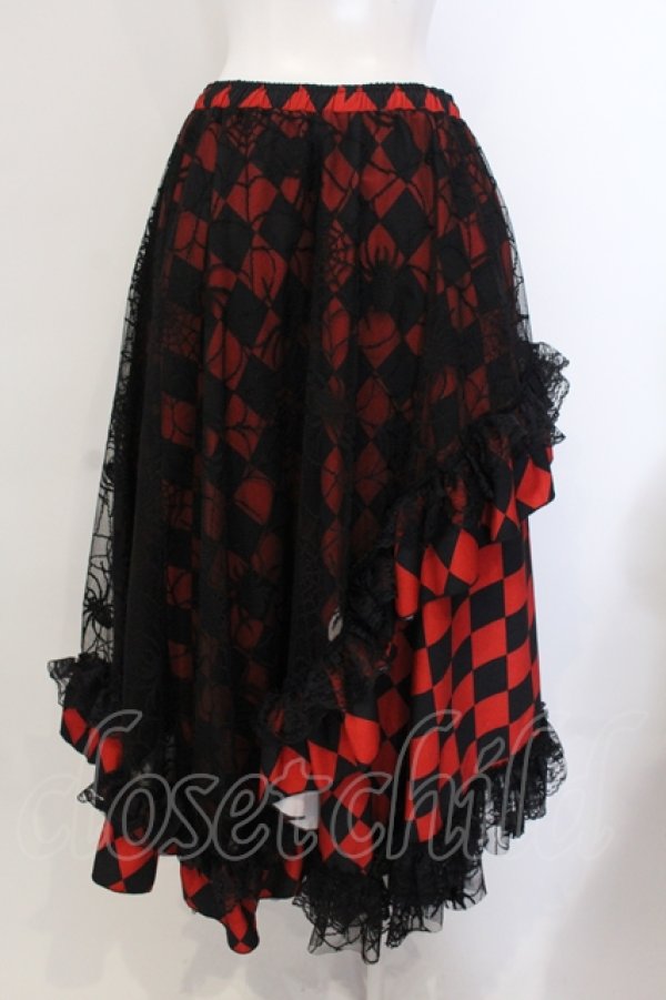 画像3: Qutie Frash / 蜘蛛メッシュロングスカート  ブラック×レッド O-25-05-13-008-QU-SK-OW-OS (3)