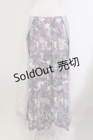 画像: Qutie Frash / 和柄プリーツロンスカ  ホワイト×パープル O-25-05-13-009-QU-SK-OW-OS