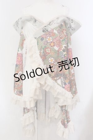 画像: Qutie Frash / オフショル着物カーデ  ホワイト×レッド O-25-05-13-010-QU-TO-OW-OS