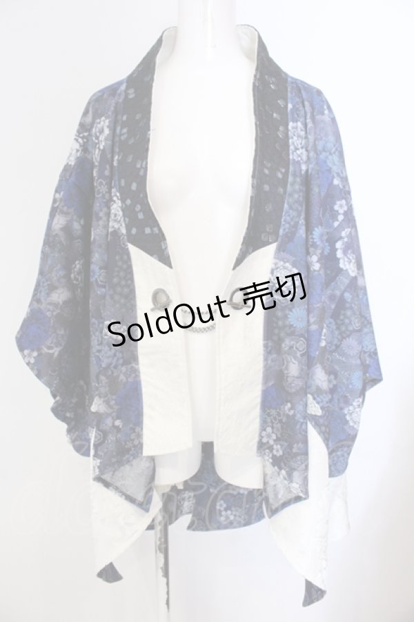 画像1: Qutie Frash / 和柄ポンチョ  ブルー O-25-05-13-012-QU-JA-OW-OS (1)
