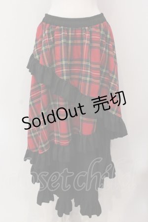 画像: Qutie Frash / タータンチェックフリルロングスカート  レッド O-25-05-13-020-QU-SK-OW-OS