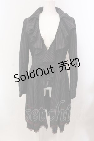 画像: Ozz Croce / ストライプラッフルフリルジャケット  ブラック×ワイン O-25-05-15-034-OO-JA-IG-OS