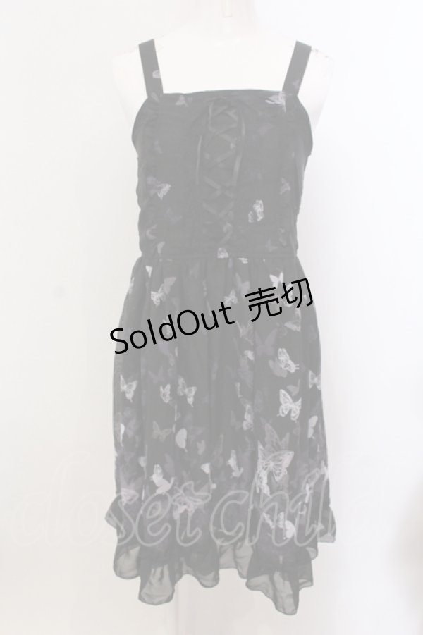 画像1: axes femme / 蝶柄レースアップチュニックワンピース M クロ O-25-05-15-035-AX-OP-IG-OS (1)