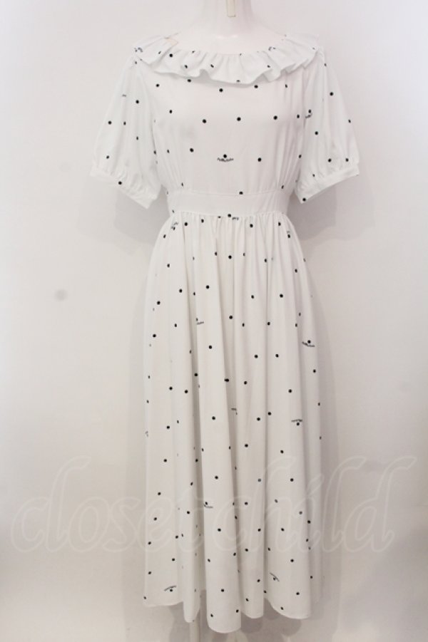 画像1: Maison de FLEUR Petite Robe / フリルカラードット柄ドレス M オフホワイト O-25-05-15-071-EL-OP-OW-OS (1)