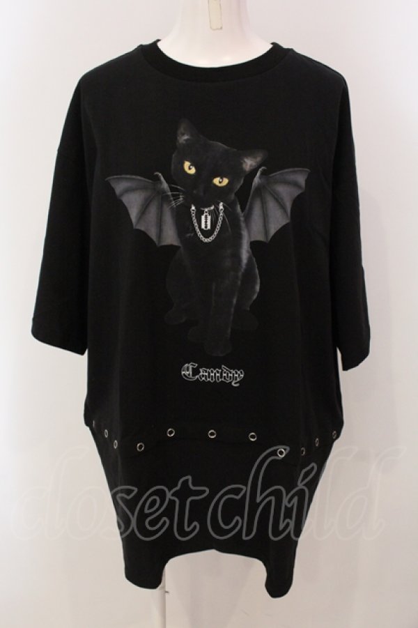 画像1: Candy Stripper / KITTEN DEVIL 2WAY Tシャツ 2 ブラック O-25-05-15-077-PU-TS-YM-OS (1)