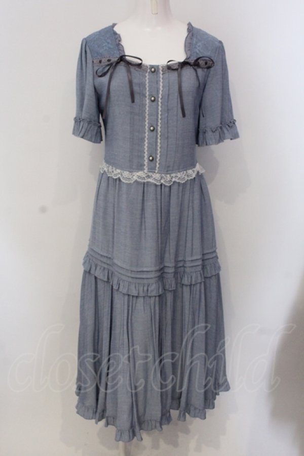画像1: axes femme / シャンブレーロングワンピース M サックス O-25-05-17-037-AX-OP-OW-OS (1)