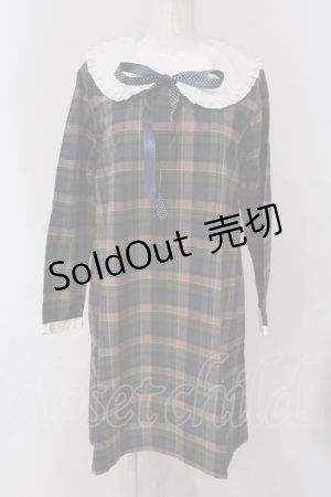 画像: Favorite / リボン付きチェック柄ワンピース M〜L グリーン系 O-25-05-17-063-LO-TO-OW-OS