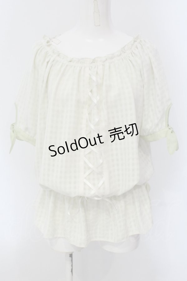 画像1: axes femme / ギンガムチェックシフォントップス M グリーン O-25-05-17-069-AX-TO-OW-OS (1)