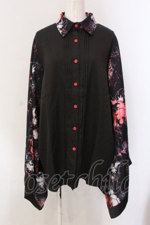 画像: NieR Clothing / 着物風袖ブロッキングシャツ【和柄九尾(赤)】  ブラック×レッド O-25-05-17-014-PU-BL-IG-OS