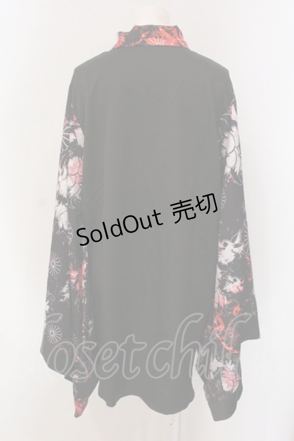 画像3: NieR Clothing / 着物風袖ブロッキングシャツ【和柄九尾(赤)】  ブラック×レッド O-25-05-17-014-PU-BL-IG-OS (3)