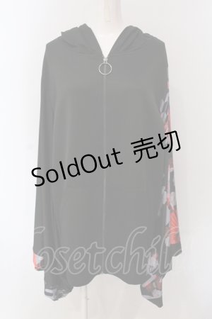 画像: NieR Clothing / OIOIコラボ着物袖ZIPパーカー  ブラック×レッド O-25-05-17-018-PU-TO-IG-OS