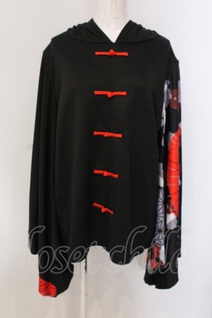 画像: NieR Clothing / FAKEチャイナボタン着物風袖PULLOVER プルオーバー  ブラック×レッド和傘 O-25-05-17-009-PU-TO-IG-OS
