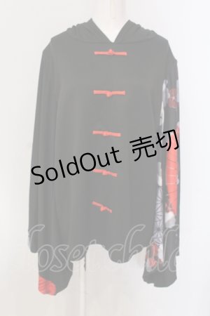 画像: NieR Clothing / FAKEチャイナボタン着物風袖PULLOVER プルオーバー  ブラック×レッド和傘 O-25-05-17-009-PU-TO-IG-OS