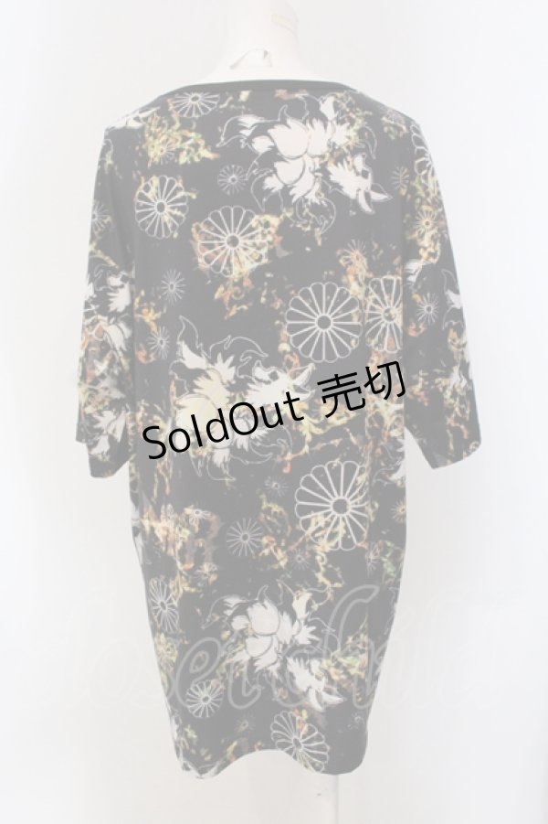 画像2: NieR Clothing / 超BIG SILHOUETTE CUTSEW【和柄九尾】 Tシャツ  イエロー×ブラック O-25-05-17-021-PU-TO-IG-OS (2)
