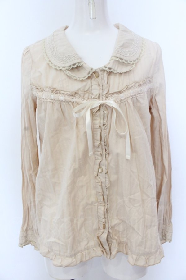 画像1: axes femme / ダブルカラー梯子レースブラウス M キナリ O-25-05-18-062-AX-BL-OW-OS (1)