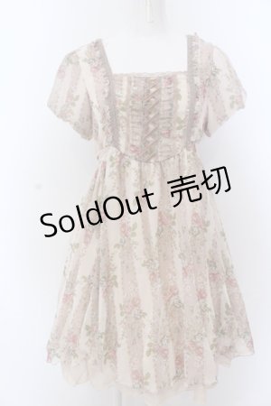 画像: axes femme / タッセルローズストライプワンピース M ピンクベージュ O-25-05-18-083-AX-OP-OW-OS