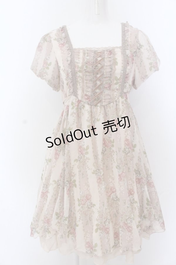 画像1: axes femme / タッセルローズストライプワンピース M ピンクベージュ O-25-05-18-083-AX-OP-OW-OS (1)