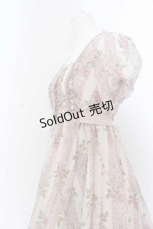 画像2: axes femme / タッセルローズストライプワンピース M ピンクベージュ O-25-05-18-083-AX-OP-OW-OS (2)