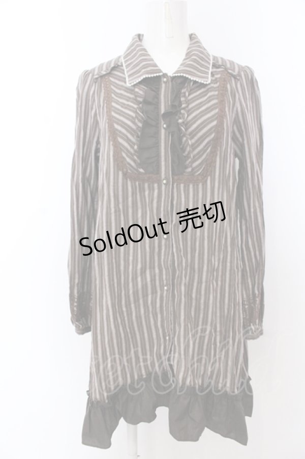 画像1: axes femme / ストライプシャツワンピース M ブラウン O-25-05-18-085-AX-TO-OW-OS (1)