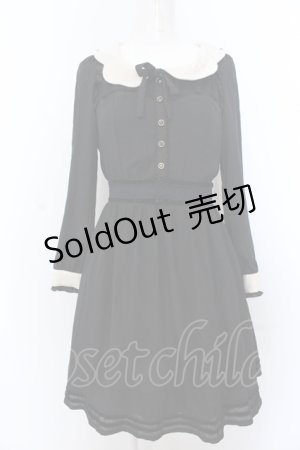画像: axes femme POETIQUE / 襟刺繍ベロア配色ワンピース M クロ O-25-05-18-092-AX-OP-OW-OS