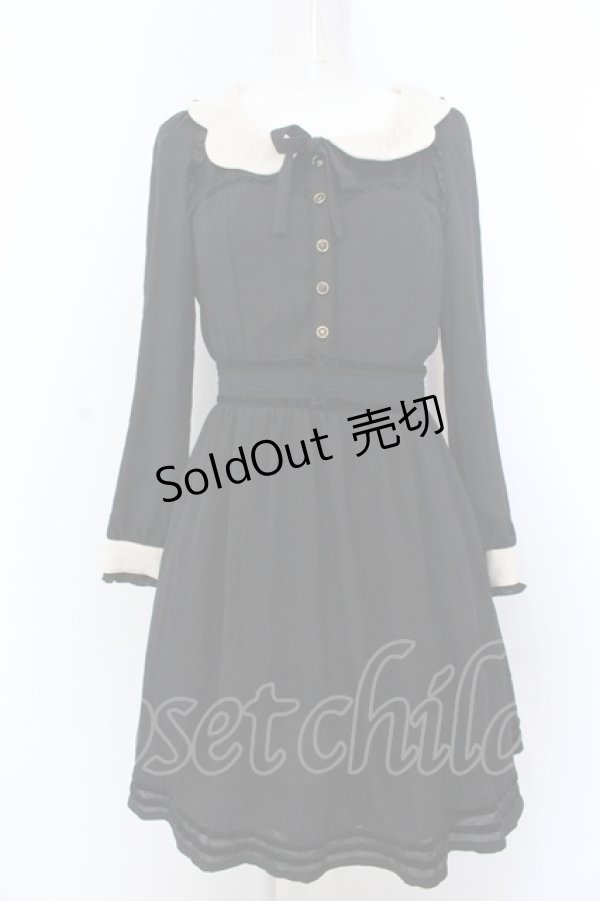 画像1: axes femme POETIQUE / 襟刺繍ベロア配色ワンピース M クロ O-25-05-18-092-AX-OP-OW-OS (1)