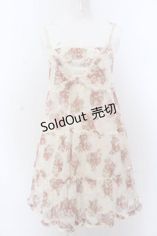 画像1: axes femme / バラブーケ×蝶トリコットワンピース M キナリ O-25-05-18-097-AX-OP-OW-OS (1)