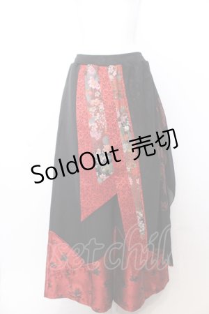 画像: Qutie Frash / ラップ付き和柄バギーパンツ  レッド O-25-05-18-098-QU-PA-OW-OS