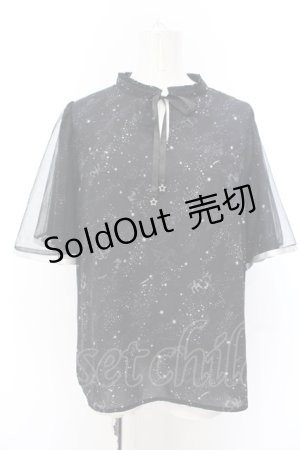 画像: axes femme / 星座柄チュール重ね袖ブラウス M クロ O-25-05-18-029-AX-BL-IG-OS