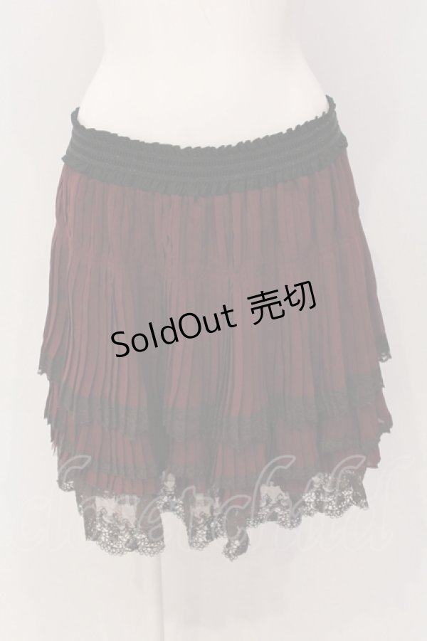 画像1: axes femme / 裾薔薇レースプリーツスカート M ワイン×ブラウン O-25-05-19-044-AX-SK-OW-OS (1)