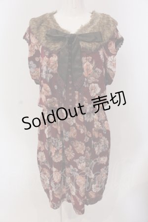画像: 【SALE】axes femme / ファーティペ付き花柄ワンピース M ワイン O-25-05-19-013-AX-OP-OW-ZT183
