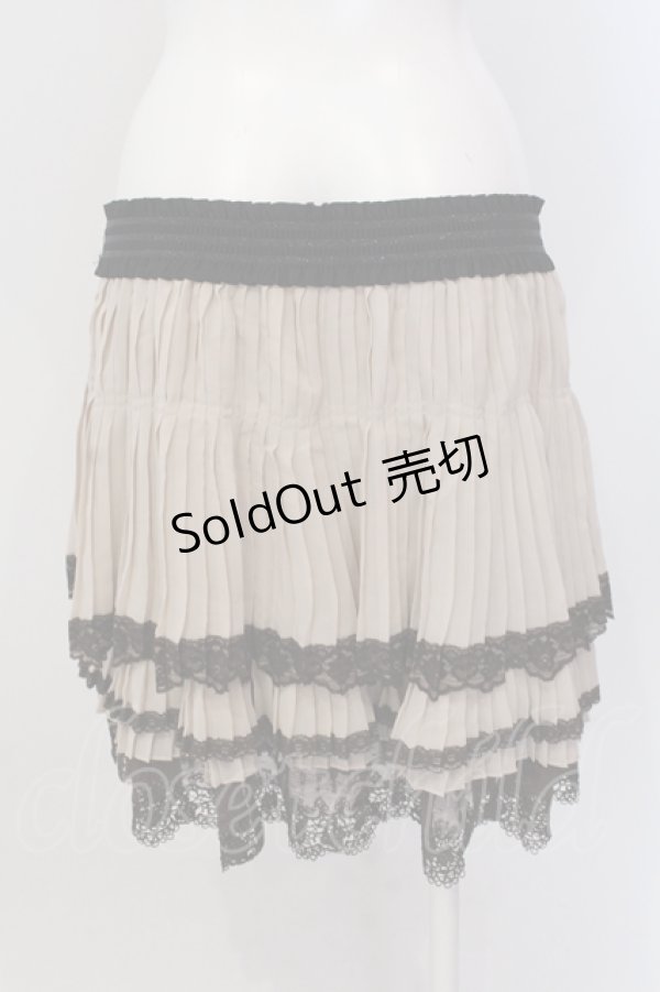 画像2: axes femme / 裾薔薇レースプリーツスカート M ベージュ×ブラウン O-25-05-19-030-AX-SK-OW-OS (2)