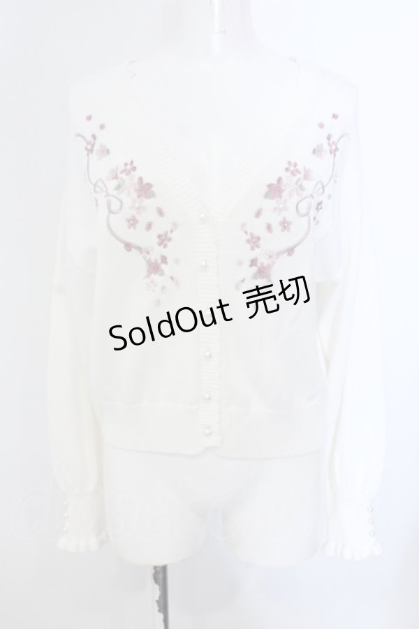 画像1: axes femme / SAKURA刺繍ショートカーディガン F シロ O-25-05-20-032-AX-TO-OW-OS (1)