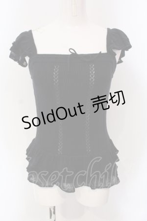 画像: INGEBORG / はしごリボンフリルニットキャミソール 9 クロ O-25-05-22-065-LO-TO-IG-OS