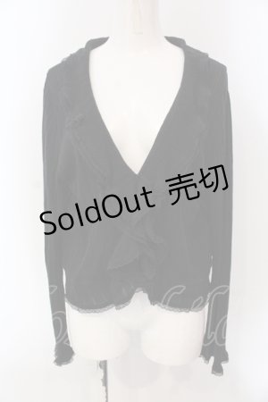 画像: INGEBORG / 透かし編みテレコフリルカーディガン 11 クロ O-25-05-22-078-LO-TO-IG-OS