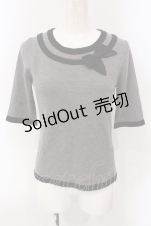 画像: 【SALE】INGEBORG / リボンニットトップス 9 グレー×クロ O-25-05-22-087-LO-TO-IG-ZT400