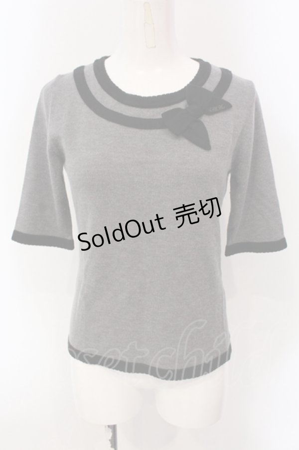 画像1: 【SALE】INGEBORG / リボンニットトップス 9 グレー×クロ O-25-05-22-087-LO-TO-IG-ZT400 (1)