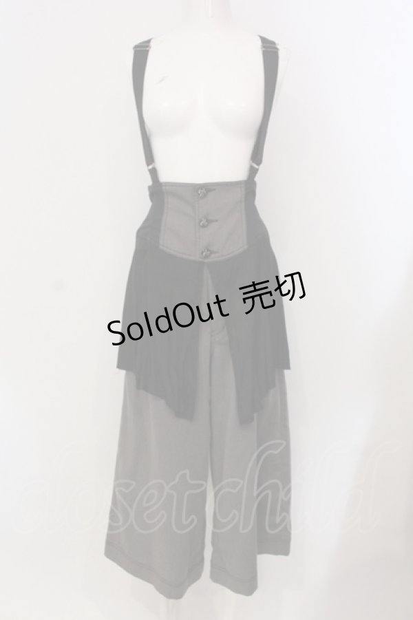 画像1: ALGONQUINS / サスペンダー付きラップワイドパンツ F グレー×ブラック O-25-05-26-076-AL-PA-OW-OS (1)