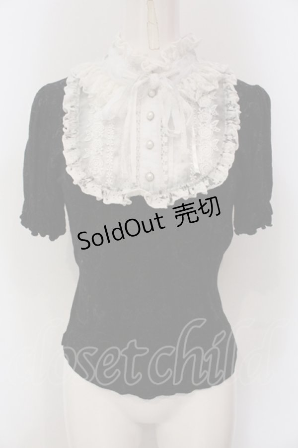 画像1: FRILL / コフィンジャガードプリント半袖カットブラウス  ブラック×ホワイト O-25-05-26-101-HN-TO-IG-OS (1)