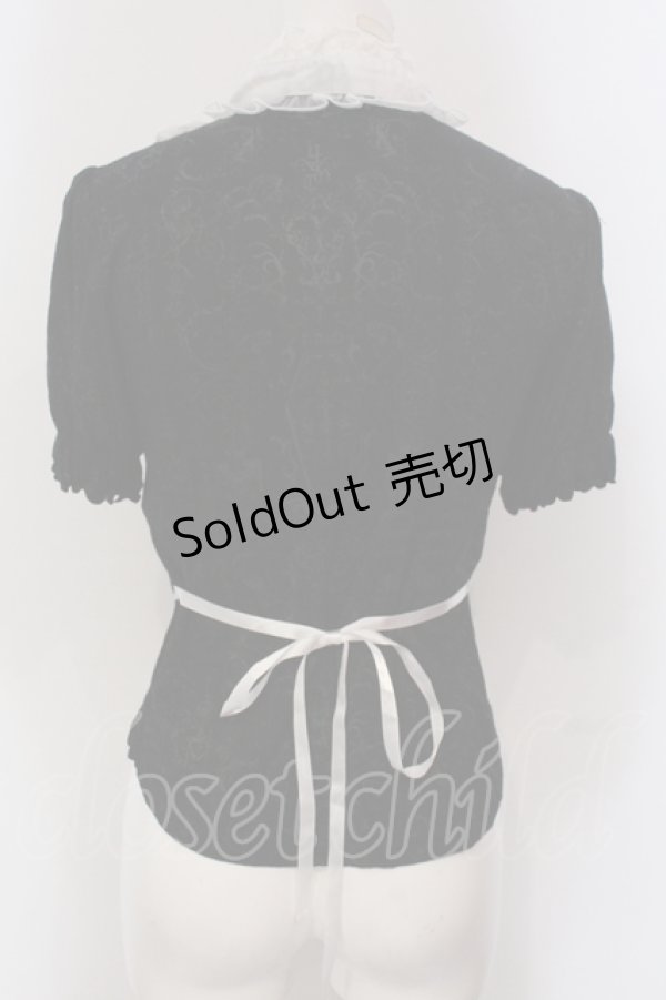 画像4: FRILL / コフィンジャガードプリント半袖カットブラウス  ブラック×ホワイト O-25-05-26-101-HN-TO-IG-OS (4)